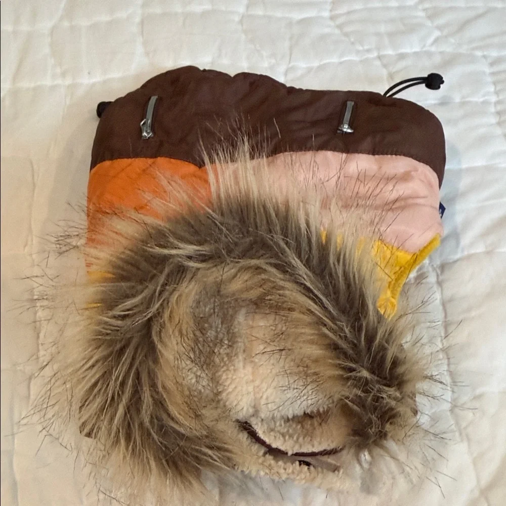 Stylish Brown and Orange Dog Jacket with Fur Trim.